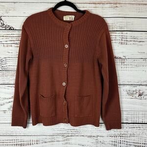Women's Vintage Sears The Fashion Place Dark Brown Button Up Acrylic Cardigan M
